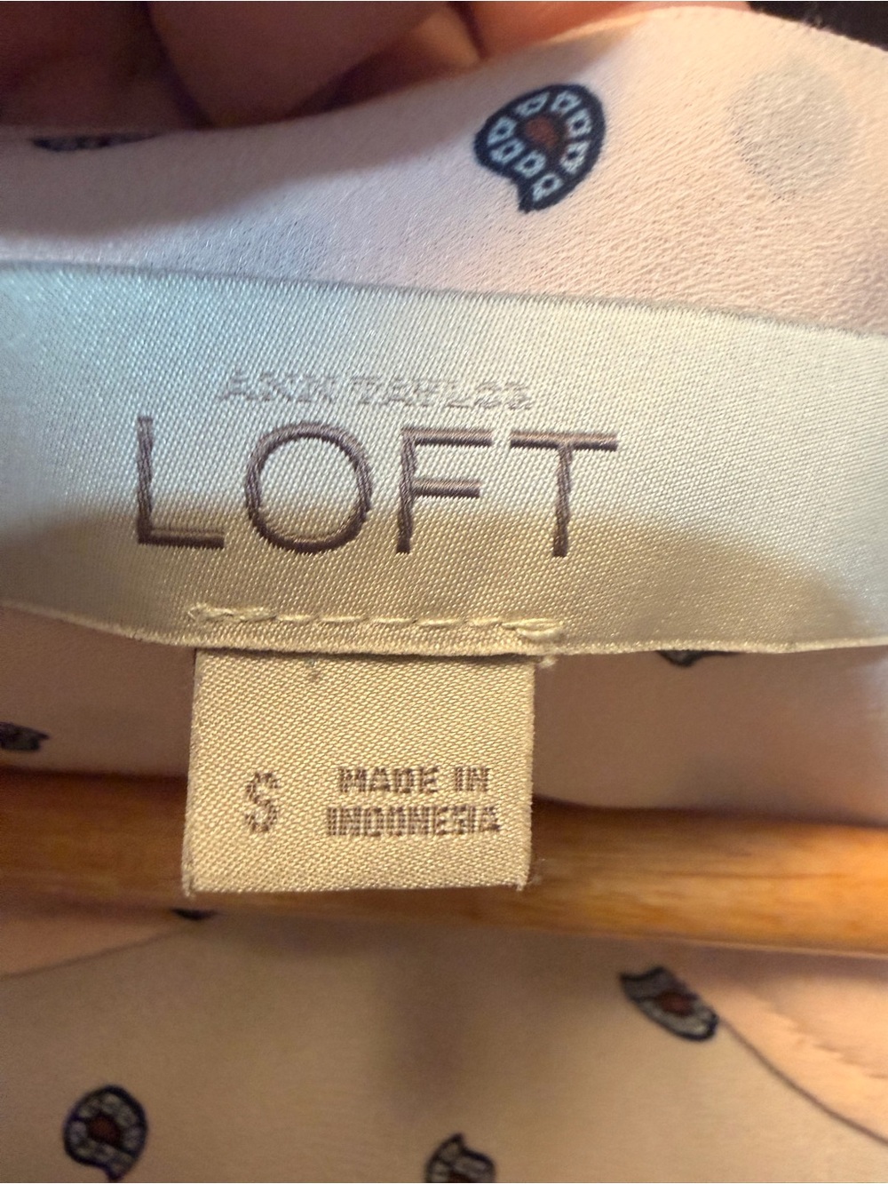 LOFT Light Pink Blouse with Navy Dot Print - Picture 3 of 7